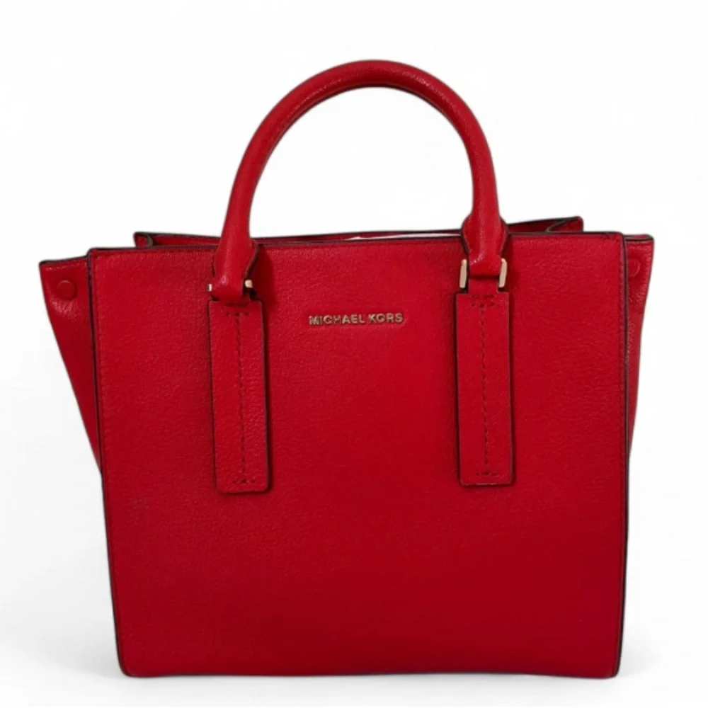 Michael Michael Kors Alessa Medium Pebbled Leather Satchel in Red